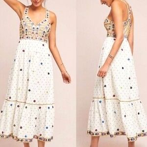 🌸 Anthropologie🌸 Payal Pratap embroidered linen blend maxi sun dress, Sz 4
